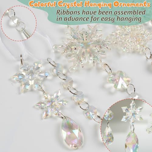 18-Piece Crystal Ornaments Set for Christmas Tree, Windows & Home Winter Decorations (Iridescent Clear)