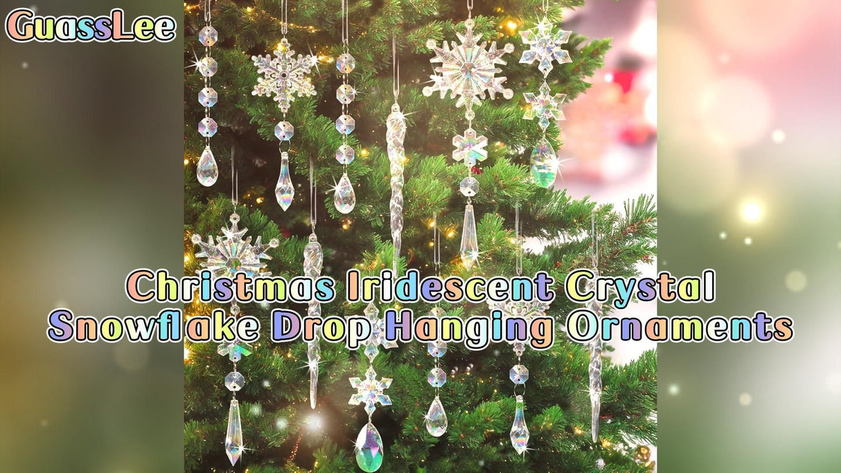 18-Piece Crystal Ornaments Set for Christmas Tree, Windows & Home Winter Decorations (Iridescent Clear)