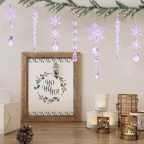 36PCS Acrylic Christmas Snowflake & Icicle Ornaments for Xmas Tree, Parties & Decor (light purple)