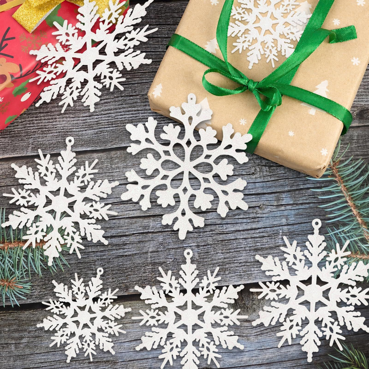 Sparkling Snowflake Ornaments for Christmas Tree, Home & Festive Holiday Party Decorations (Silver)