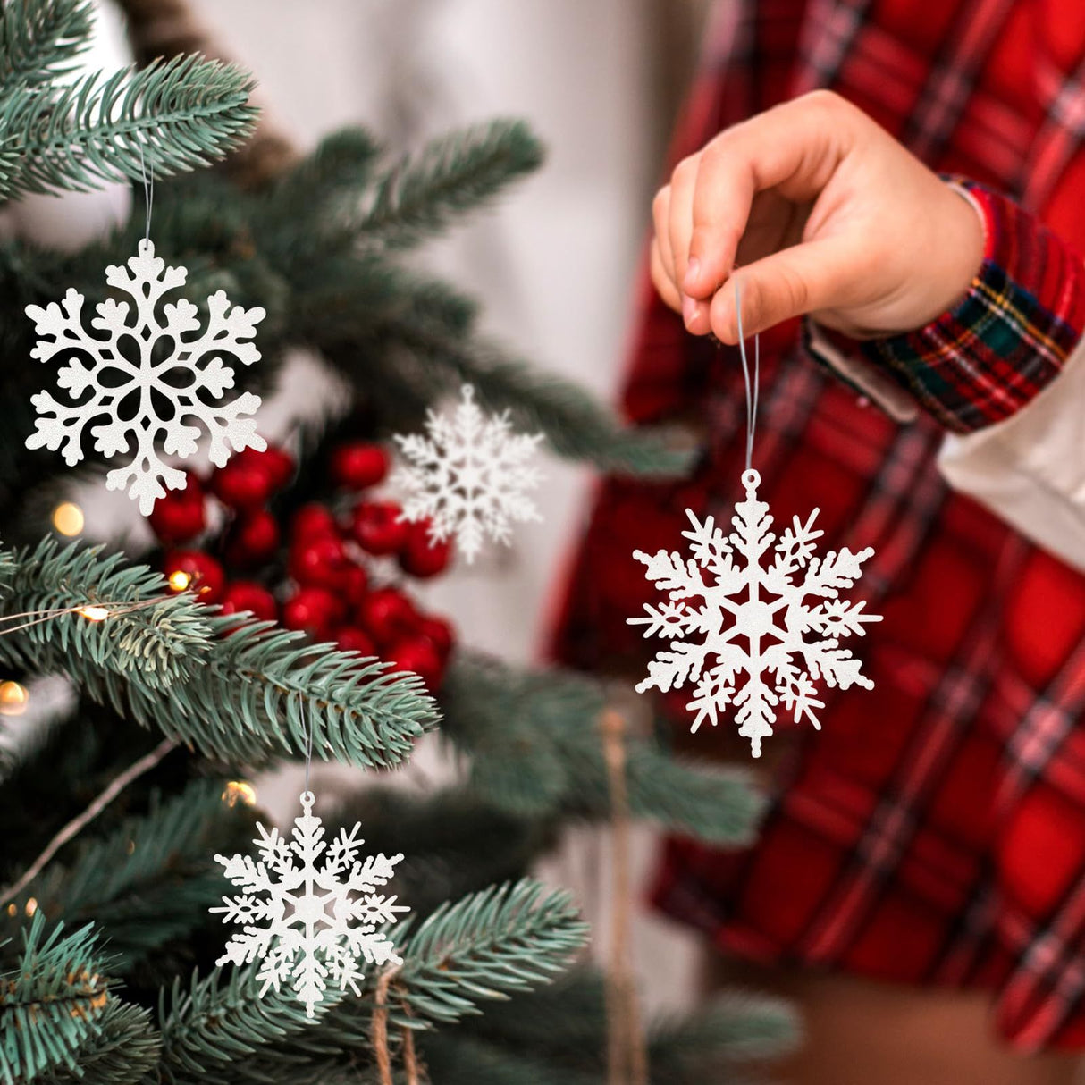 Sparkling Snowflake Ornaments for Christmas Tree, Window & Winter Holiday Party Decorations (Champagne)