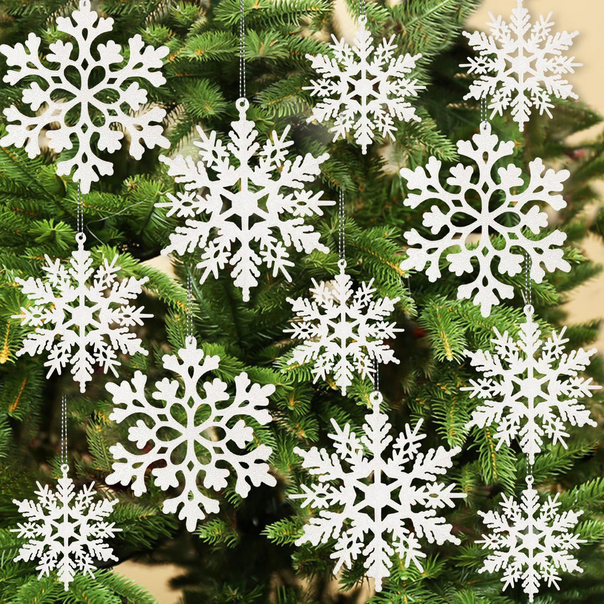 Festive Snowflake Ornaments for Christmas Tree Decor, Winter Holiday Party & Home Decoration (White)