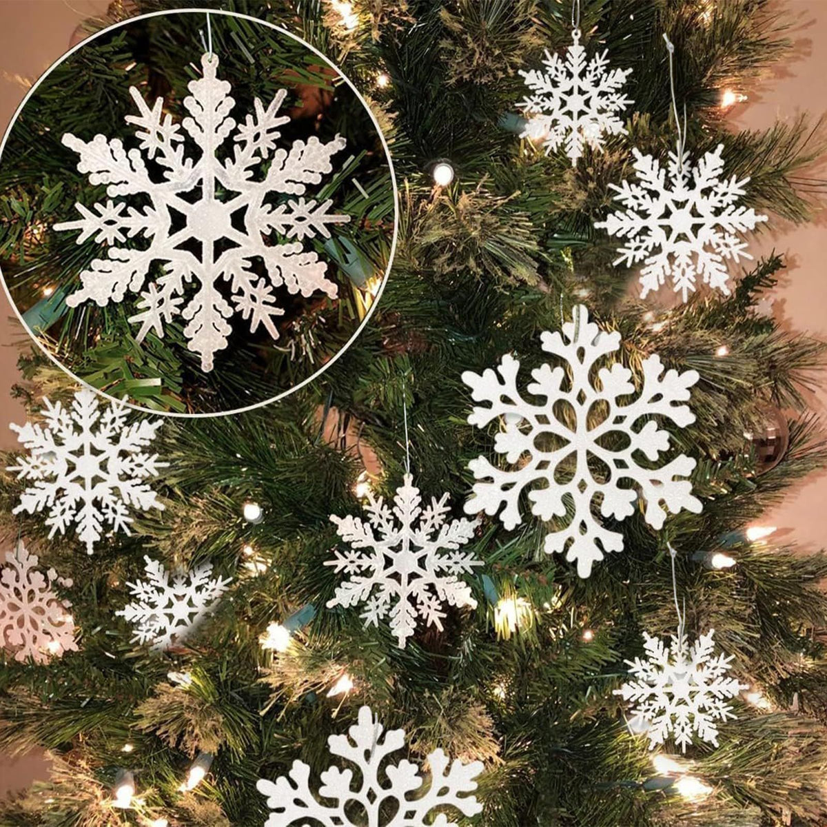 Festive Snowflake Ornaments for Christmas Tree Decor, Winter Holiday Party & Home Decoration (White)