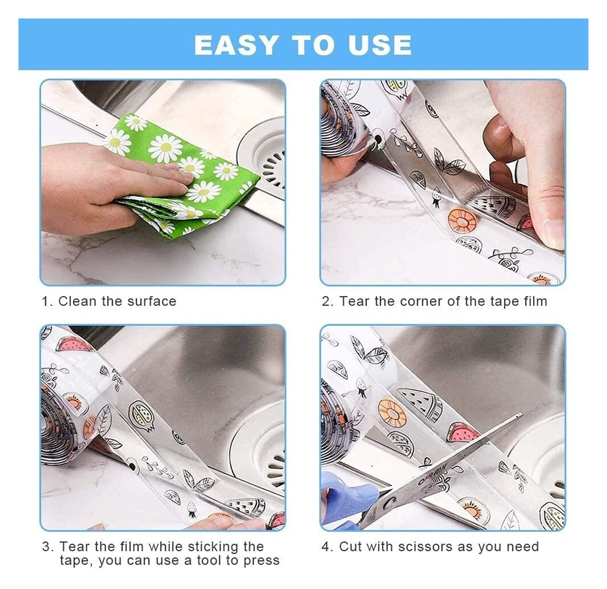 2-Pack Waterproof Self-Adhesive Sealant Tape – Transparent PVC Edge Strip for Kitchen, Bathroom, Sink, Toilet, and Wall Corners – Easy to Cut and Clean (Pattern1)