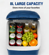 8L Portable Car Mini Fridge, Cooler and Warmer for Vehicle, Home, Office, Camping, Road Trips, and Outdoor Picnics(Blue)