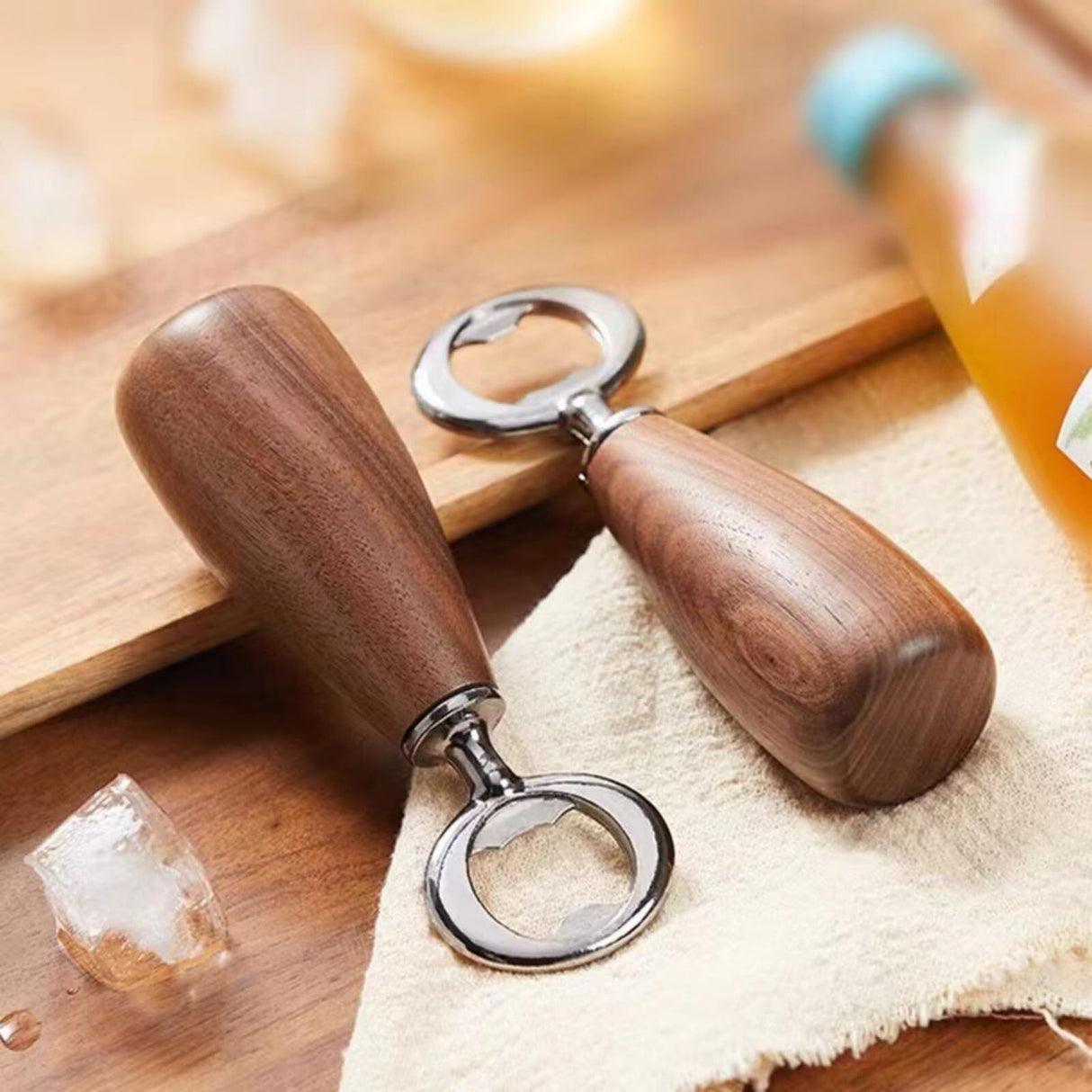 Handcrafted Wooden Bottle Opener – Walnut & Stainless Steel Beer Opener with Ergonomic Handle | Premium Bar Tool for Home, Kitchen & Gifts