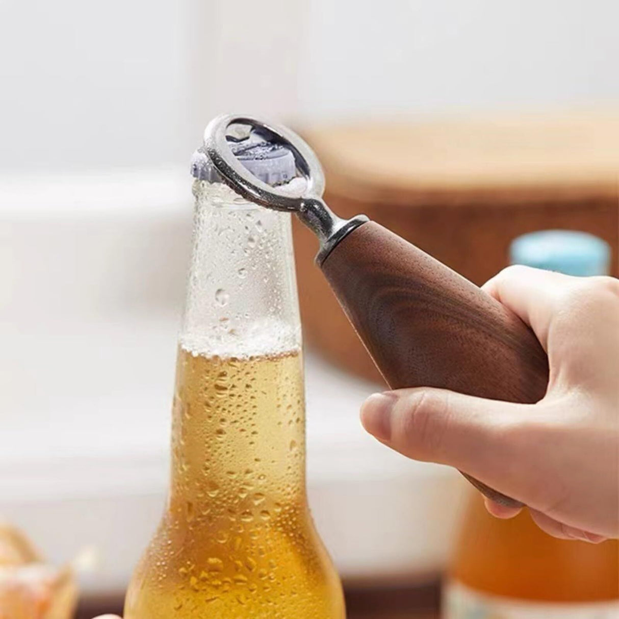 Handcrafted Wooden Bottle Opener – Walnut & Stainless Steel Beer Opener with Ergonomic Handle | Premium Bar Tool for Home, Kitchen & Gifts