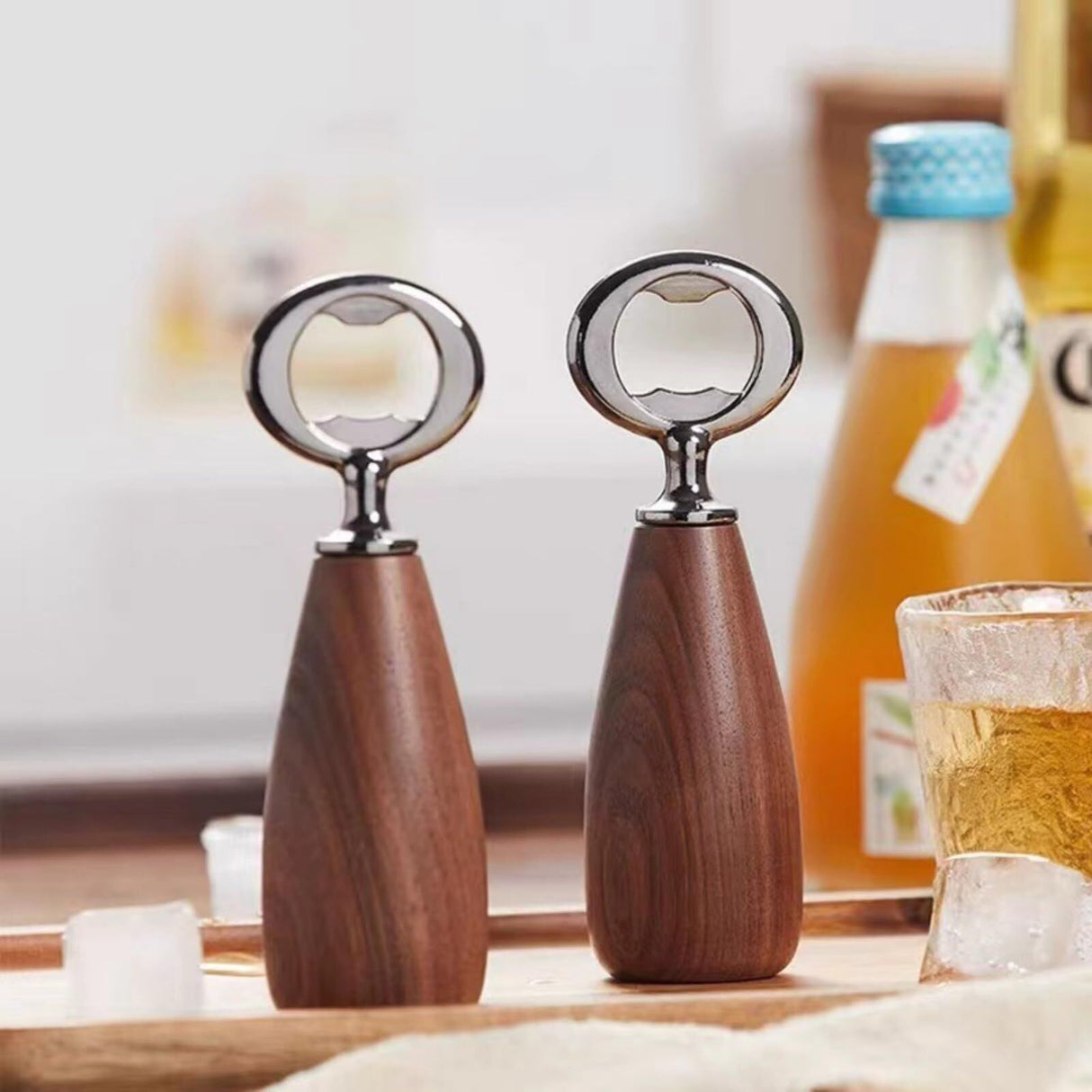 Handcrafted Wooden Bottle Opener – Walnut & Stainless Steel Beer Opener with Ergonomic Handle | Premium Bar Tool for Home, Kitchen & Gifts