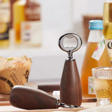 Handcrafted Wooden Bottle Opener – Walnut & Stainless Steel Beer Opener with Ergonomic Handle | Premium Bar Tool for Home, Kitchen & Gifts