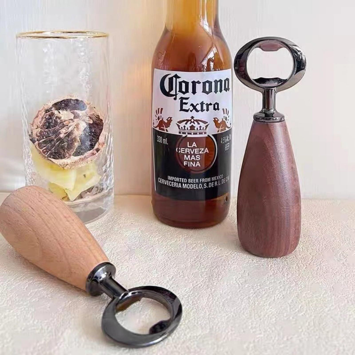 Handcrafted Wooden Bottle Opener – Walnut & Stainless Steel Beer Opener with Ergonomic Handle | Premium Bar Tool for Home, Kitchen & Gifts