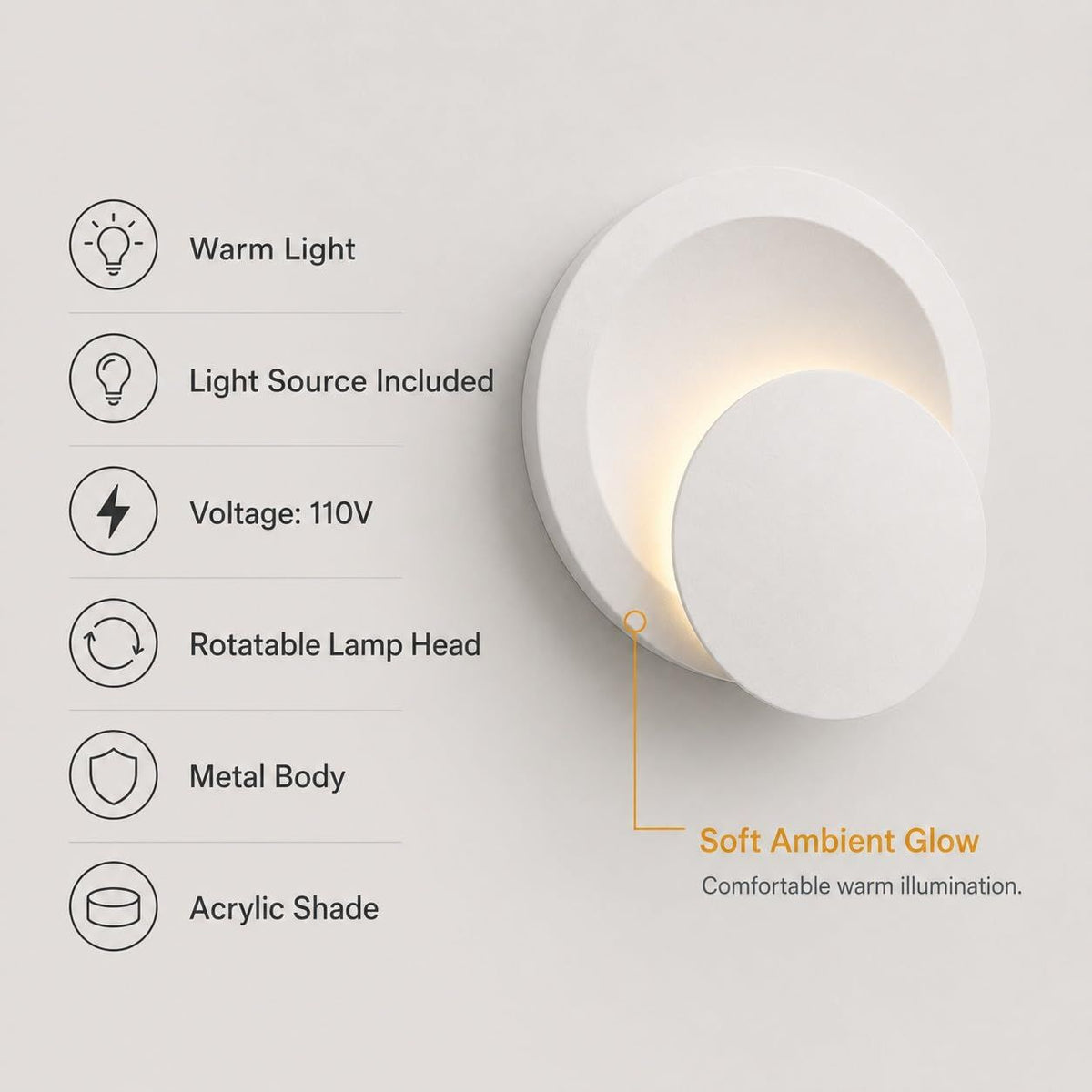 5W LED Wall Sconce – Direction Adjustable, 3000K Warm White, Hardwired Indoor Wall Light for Bedside, Kitchen, Hallway, Stairway & Corridor(White)