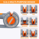 6-in-1 Rotary Knife Sharpener – Adjustable Multi-Function Sharpener for Knives, Scissors, Sushi & Bread Knives, Fast & Easy Sharpening Tool for Home Kitchen Use (Gray)