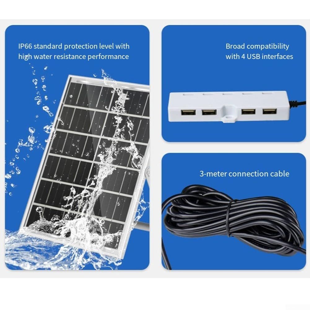6W 5V Solar Panel USB Charger – 4 USB Ports for Fans & Electronic Devices, Solar Battery Charger with Aluminum Frame, Portable Outdoor Power Solution(silver)