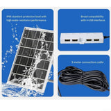 6W 5V Solar Panel USB Charger – 4 USB Ports for Fans & Electronic Devices, Solar Battery Charger with Aluminum Frame, Portable Outdoor Power Solution(silver)