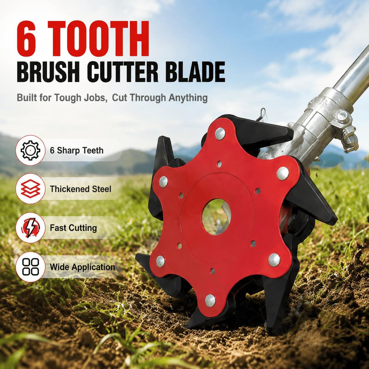 6-Tooth Brush Cutter Blade – Heavy-Duty Weed Trimmer Head & Durable Grass Cutter Attachment for Thick Grass, Shrubs & Tough Vegetation(red)