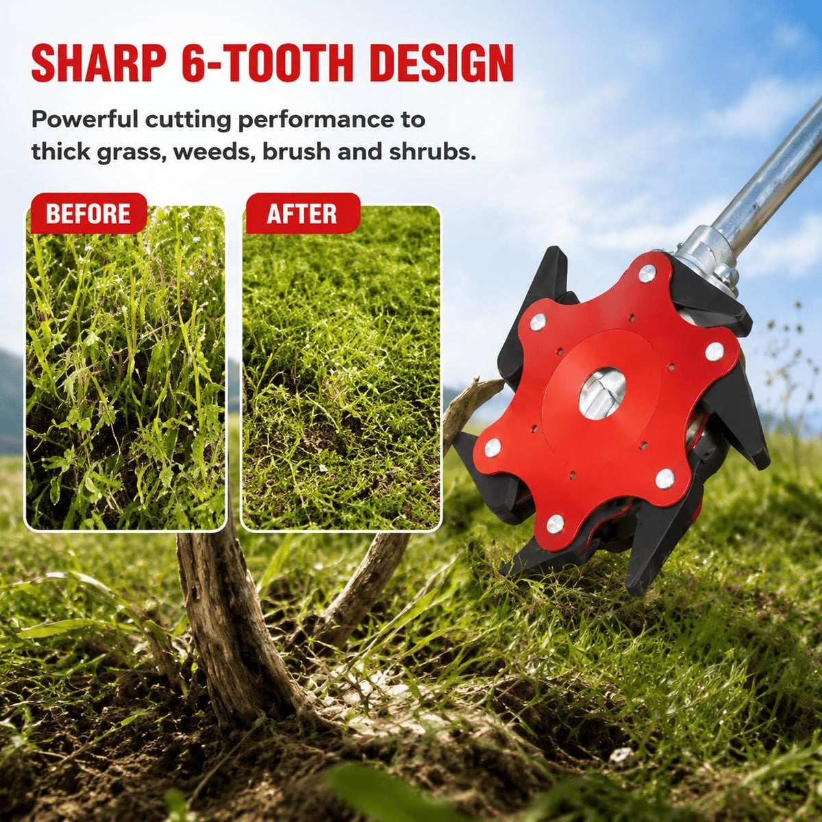 6-Tooth Brush Cutter Blade – Heavy-Duty Weed Trimmer Head & Durable Grass Cutter Attachment for Thick Grass, Shrubs & Tough Vegetation(red)
