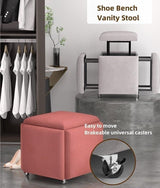 Stool, 5 in 1 Nesting Ottoman Stool with Swivel Casters Stackable Cube Square Sofa Vanity Movable Footstool for Living Room Bedroom(Dark Blue)