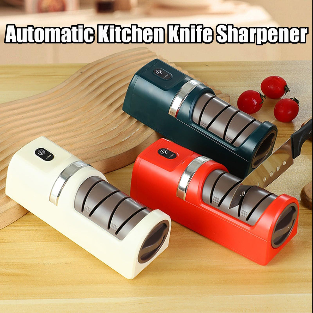 Automatic Kitchen Knife Sharpener - New Cordless Electric Knife Sharpener Tool with Diamond Wheel & Suction Base for All Kitchen Knives & Scissors | Diamond Abrasive Wheels(Beige)