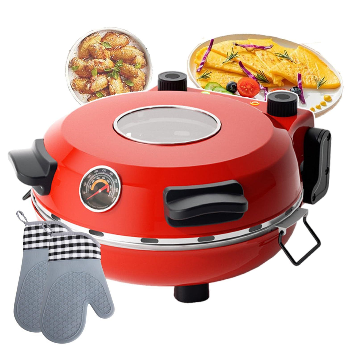 Automatic Non-Stick Pizza Maker With 12"/31cm Plate | Indoor Pizza Baking Ovens 0-15 Minutes Time Control | Commercial Pizza Grill Oven Professional Pizza Ovens With Non-slip Bottom(red)