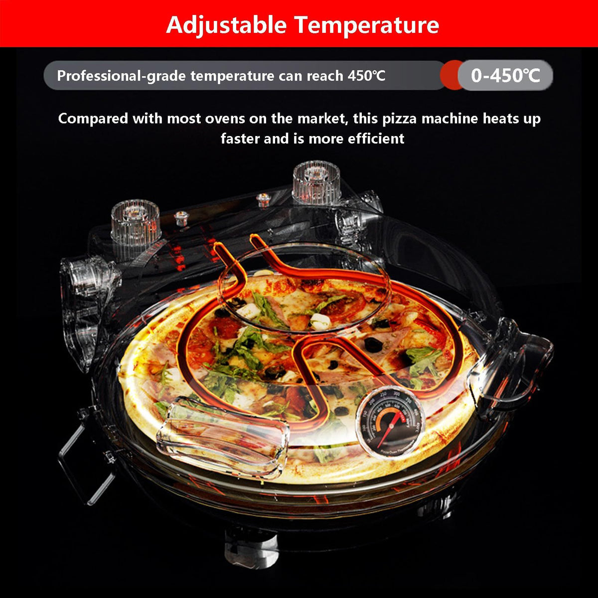 Automatic Non-Stick Pizza Maker With 12"/31cm Plate | Indoor Pizza Baking Ovens 0-15 Minutes Time Control | Commercial Pizza Grill Oven Professional Pizza Ovens With Non-slip Bottom(red)