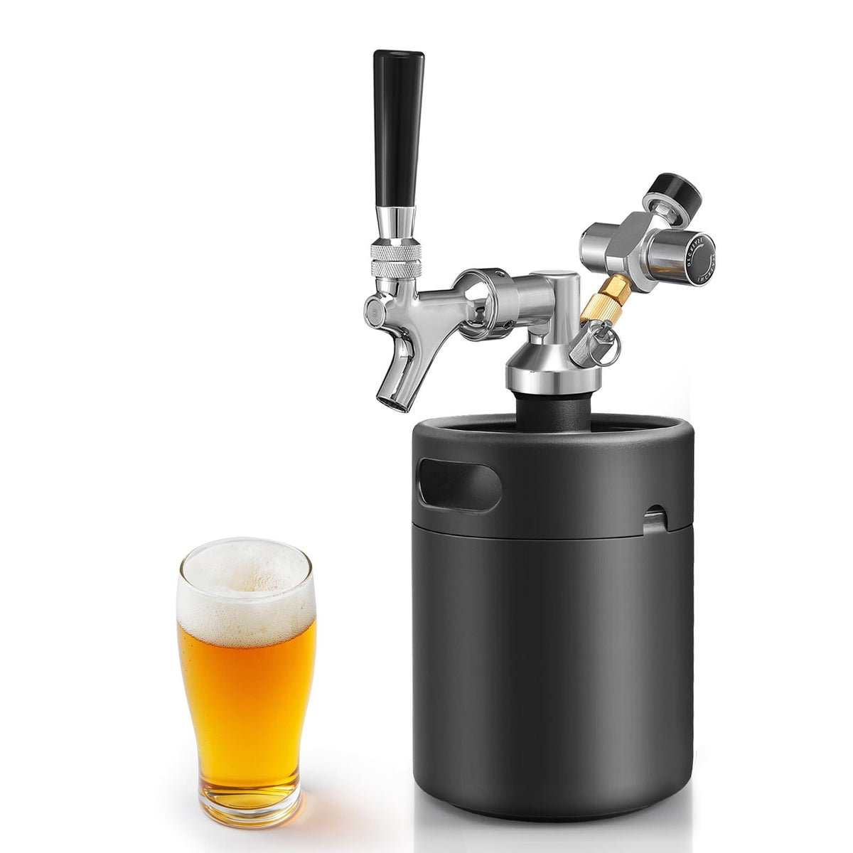 Mini Keg Growler Tap System, 64OZ Pressurized Stainless Steel Beer Keg
Durable Beer Dispenser System, with CO2 Regulator &Self-Closing Faucet, Portable, Keep Fresh, for Homebrew Draft Beer(silver)