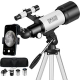 Telescope for Adult, 70mm Aperture 400mm Portable Telescope with Tripod, Finder Scope, Phone Adapter, Carrying Bag, Astronomical Refractors Telescopes for Kids Beginners Adults(White)