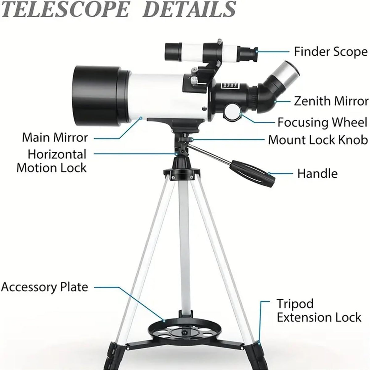 Telescope for Adult, 70mm Aperture 400mm Portable Telescope with Tripod, Finder Scope, Phone Adapter, Carrying Bag, Astronomical Refractors Telescopes for Kids Beginners Adults(White)