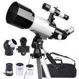 Telescope for Adult, 70mm Aperture 400mm Portable Telescope with Tripod, Finder Scope, Phone Adapter, Carrying Bag, Astronomical Refractors Telescopes for Kids Beginners Adults(White)