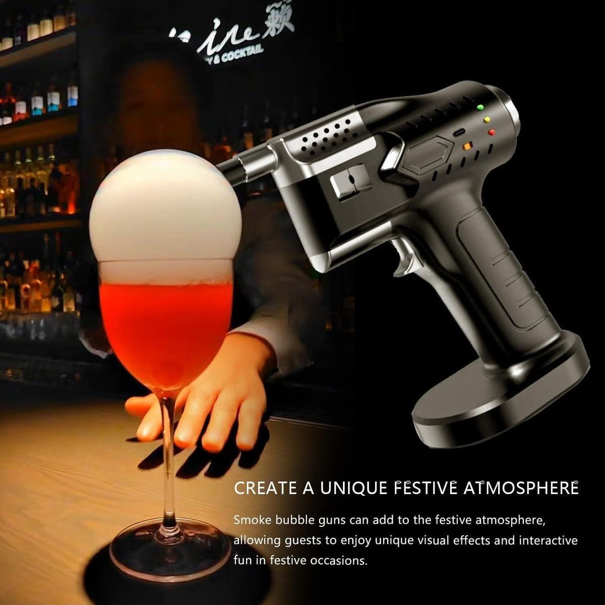Cocktail Smoker Kit, for Smoke DIY Tools Set USB Charging Bubble Machine for Cocktail Drink, Outdoor BBQ & Home(Black)