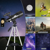 Telescope for Adult, 70mm Aperture 400mm Portable Telescope with Tripod, Finder Scope, Phone Adapter, Carrying Bag, Astronomical Refractors Telescopes for Kids Beginners Adults(Black)