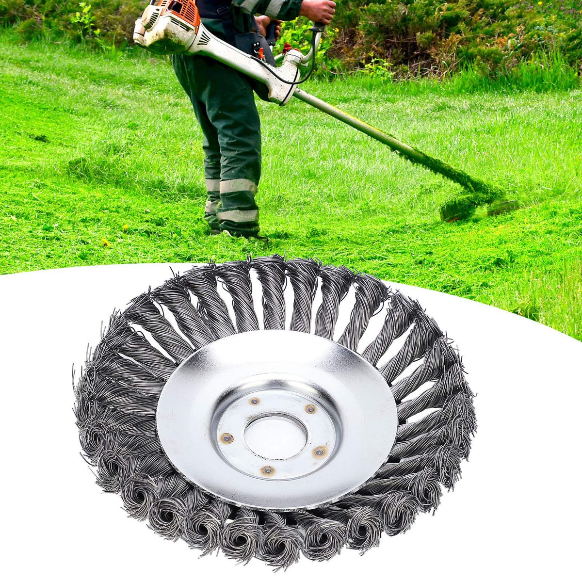 6 Inches Garden Weed Eater Brush Round Steel Wire Wheel Brush with Cutter Head for Lawn Mower Grass Eater Trimmer Brush Cutter Tools Parts Rust Removal Tools(Gray)