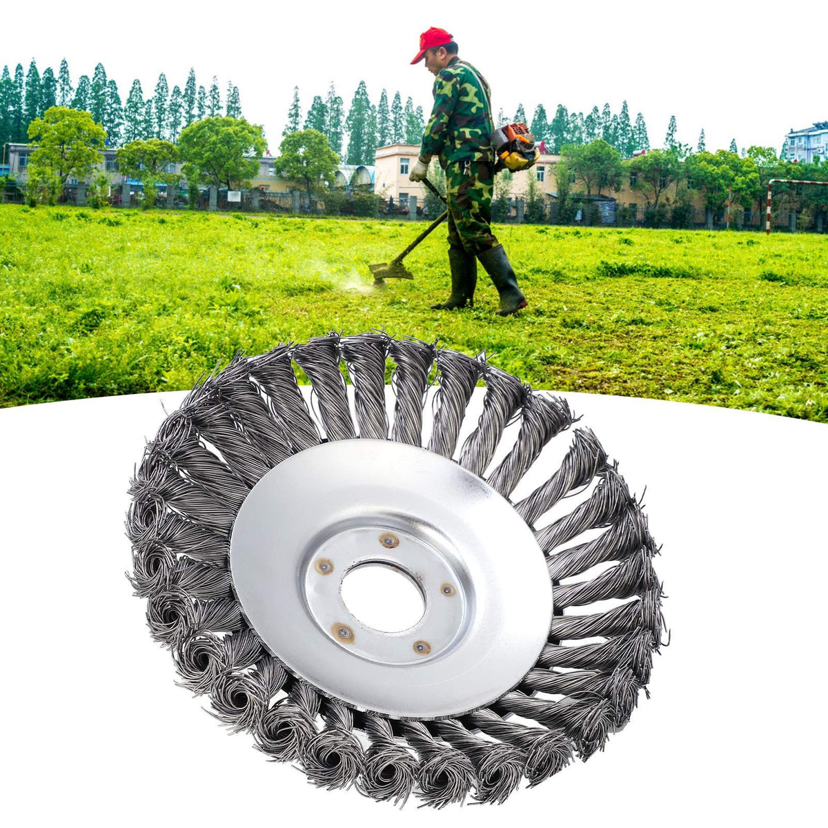 6 Inches Garden Weed Eater Brush Round Steel Wire Wheel Brush with Cutter Head for Lawn Mower Grass Eater Trimmer Brush Cutter Tools Parts Rust Removal Tools(Gray)