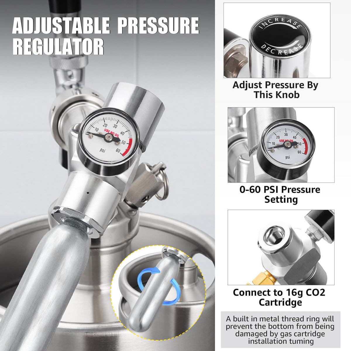 128oz Mini Keg Growler, Stainless Steel Portable Beer Keg Tap System
55PSI CO2 Pressure Growler Carbonation, Draft Beer Dispenser to Keep Fresh, Beer Tap System for Homebrew, Camping(silver)