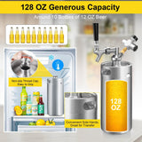 128oz Mini Keg Growler, Stainless Steel Portable Beer Keg Tap System
55PSI CO2 Pressure Growler Carbonation, Draft Beer Dispenser to Keep Fresh, Beer Tap System for Homebrew, Camping(Black)