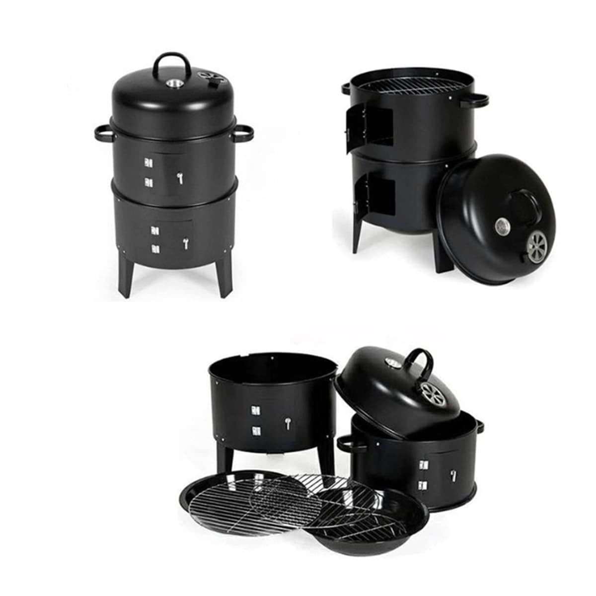 Outdoor Double-Layer Grill – Charcoal Wood-Fired Braising & Smoking Stove, Portable Grill for Camping, Outdoor Cooking, Backyard Kitchen, Patio & Garden BBQ(black)
