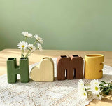 Creative Decorative Home Letter Shaped Ceramic Vase Set – Ribbed Texture, 4-Piece Set for Modern Home Decor, Living Room & Entryway(Green)