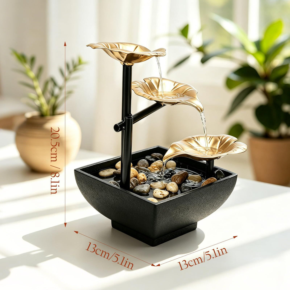 Table Top Water Fountain Indoor with Yellow Light for Home Office Decor
Indoor Water Fountains with Quiet Pump,Easy Plug-In Use,Zen Meditation Water Feature for Living Room Study Table(golden)