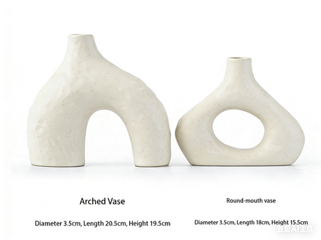 Minimalist Ceramic Vase Set (2-Piece): Modern Home Decor for Flower Arrangements (White) | Black Version Available In-Store