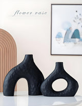 Minimalist Ceramic Vase Set (2-Piece): Modern Home Decor for Flower Arrangements (Black) | White Version Available In-Store