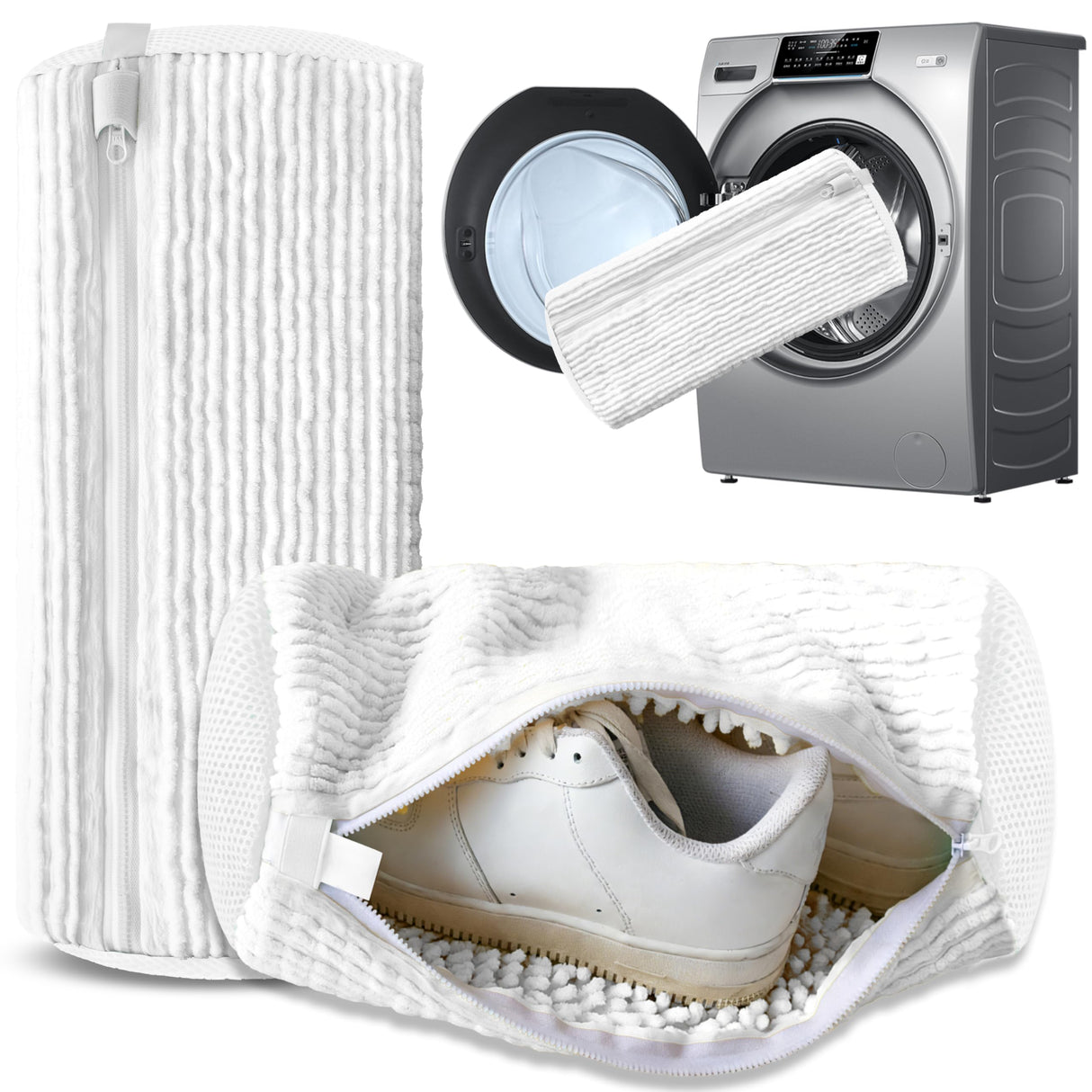 2-Pack Reusable Shoe Washing Machine Bag – White Protective Laundry Bag for All Shoes, Anti-Deformation & Deep Clean with Zipper Lock (White)