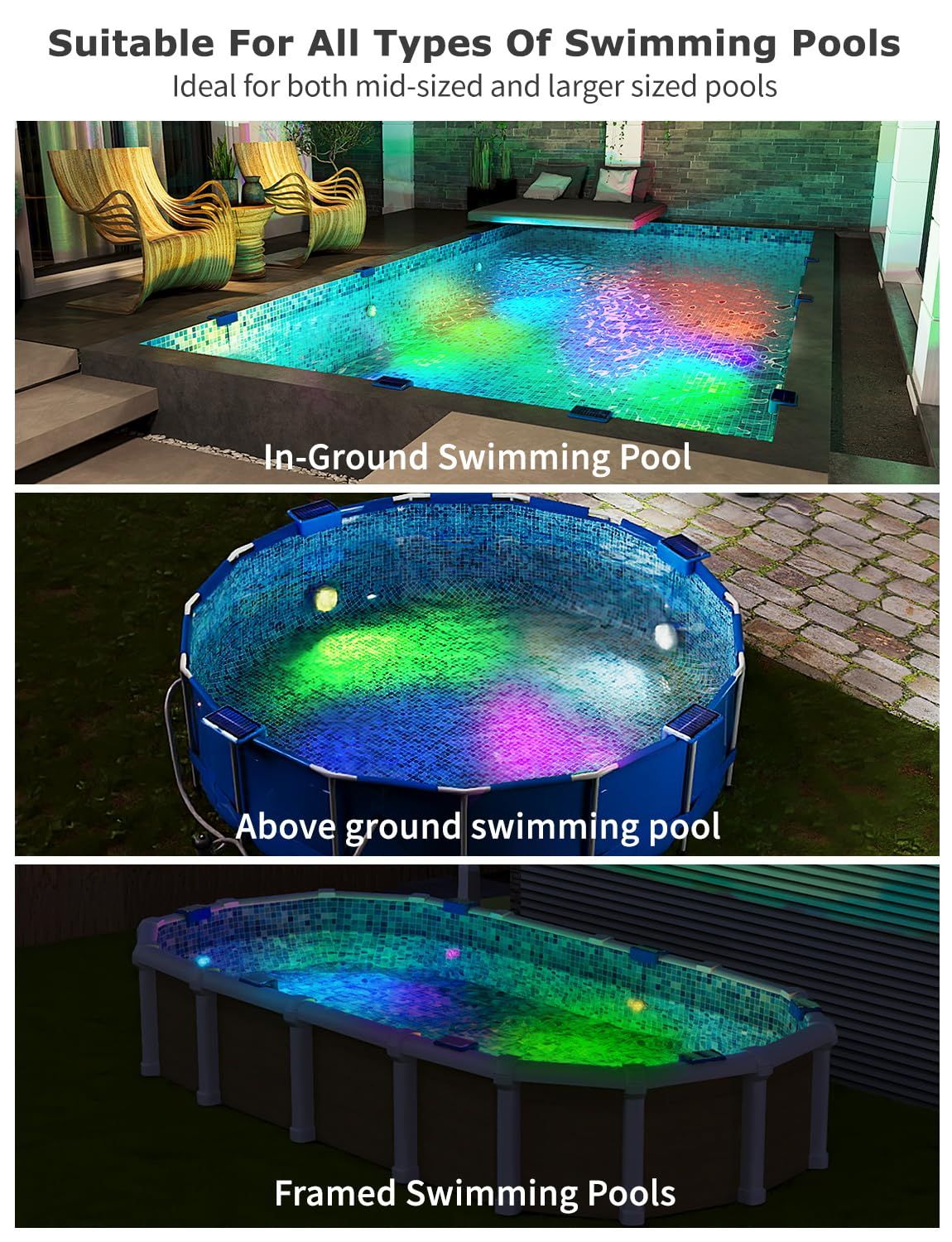 Solar Pool Lights with Remote, Submersible Pool Lights 2 Pack
IP68 Waterproof 16 Colors Underwater Solar Powered LED Pool Lights for Above Ground Inground Pool, Pond(blue)