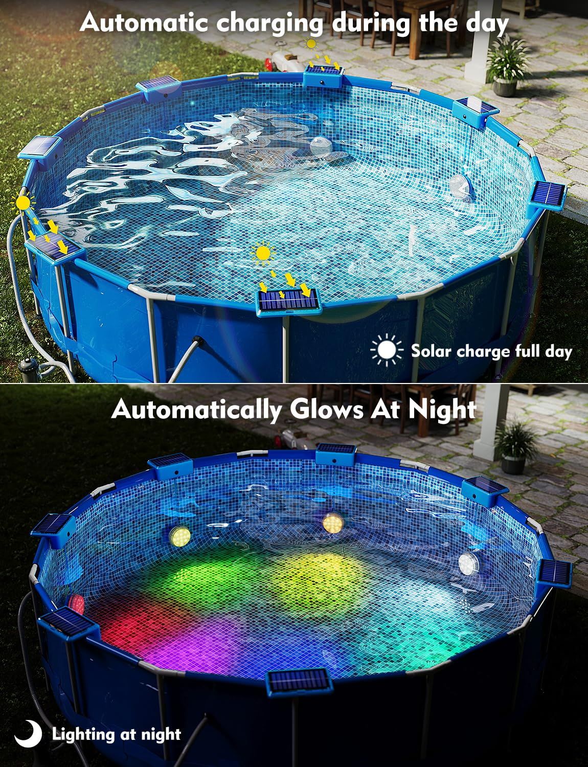Solar Pool Lights with Remote, Submersible Pool Lights 2 Pack
IP68 Waterproof 16 Colors Underwater Solar Powered LED Pool Lights for Above Ground Inground Pool, Pond(blue)