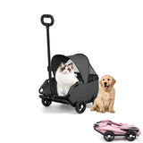 4-Wheel Dog Stroller with Sunshade Cover Collapsible Mesh Canopy Portable Pet Carrier for Outdoor Travel Shopping Walking Suitable for Small Dogs and Cats(Pink)