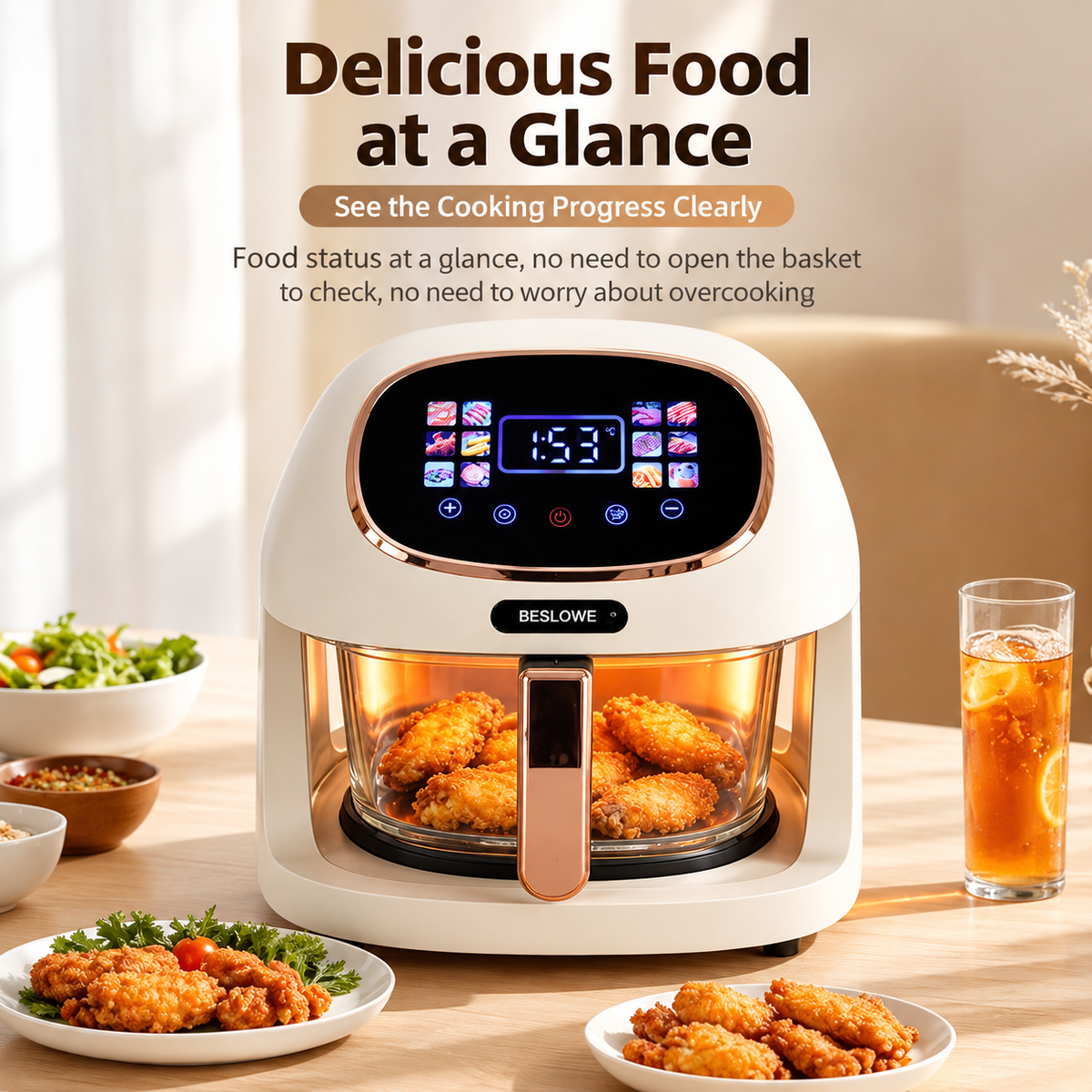 360° Panoramic Air Fryer for Effortless, Visible Healthy Cooking at Home (white)