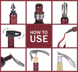 Wine Accessories Gift Set (Black), 5-Piece Bottle Corkscrew Opener Kit with Novelty Bottle-Shaped Case, Valentine's Day Gift for Wine Lovers