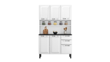 Free Standing Steel Kitchen Cabinet/Cupboard with Countertop Storage - Pratika White Flatpack DIY