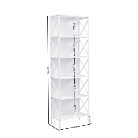 6 Tier Tall Bookshelf, White