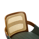 Set of 2 Rattan Back Dining Chairs, Green Faux Leather