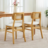 Rattan Back Dining Chairs Set of 2, White Faux Leather