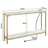 2 Tier Console Table with Power Outlets and USB Ports, Wood Entryway Table with Charging Station & Storage Shelf, Narrow 2-Tier Sofa Table for Living Room Hallway Foyer